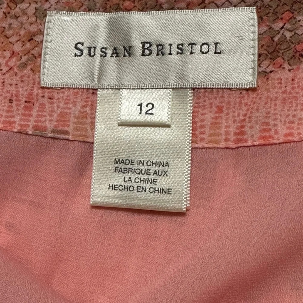 Susan Bristol Vintage Silk Pink Snake Print Tiered Midi A-Line Skirt Lined Sz 12
